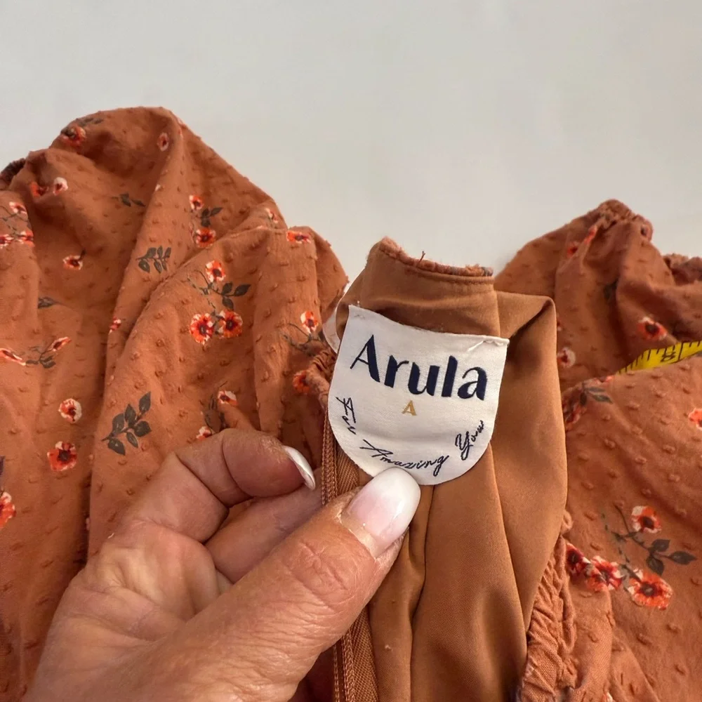 Arula tan with floral print Floral Puff Sleeve Dress in size large/xl - Picture 14 of 15